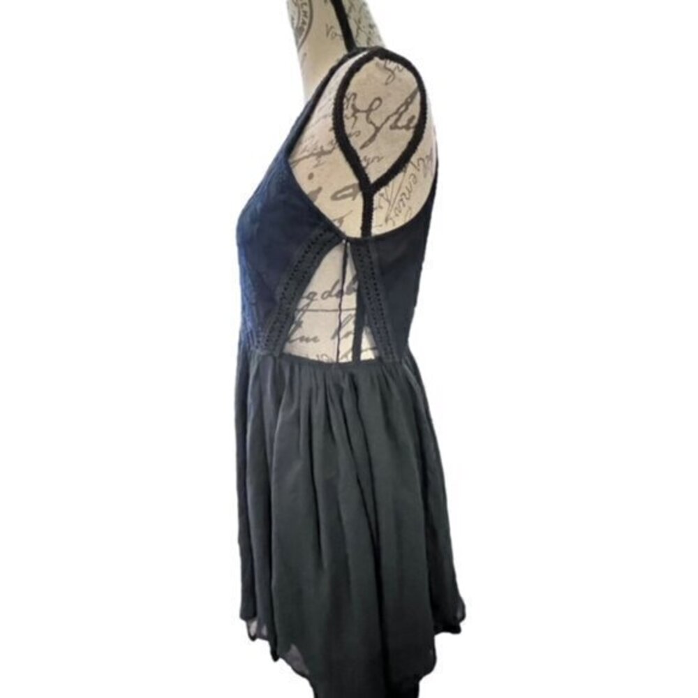 Abercrombie & Fitch Lace Chiffon Dress Sleeveless Mesh Sides Size S Navy Party - Picture 4 of 16